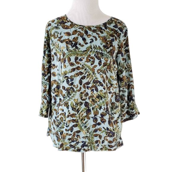 J. Jill Fern Print Button Back Sky Blue Blouse Boxy Viscose Rayon Women XS - Picture 1 of 8